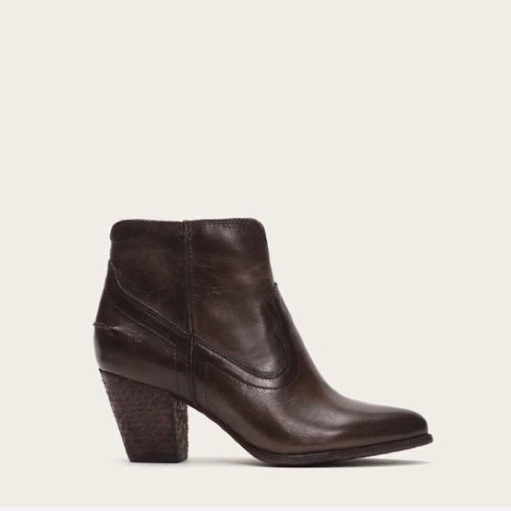 Frye Renee Seam Brown Leather Short Ankle Bootie - Picture 5 of 14